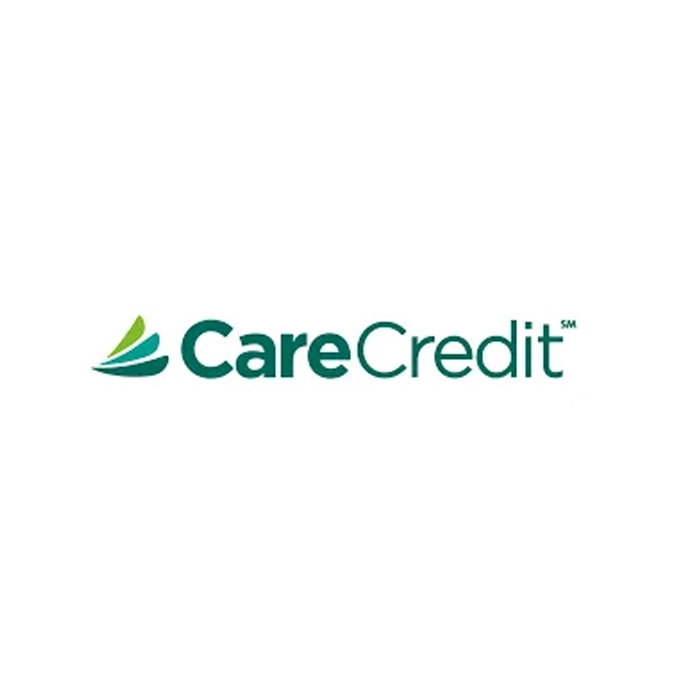 CareCredit logo displayed on a white background with green and blue graphic elements.